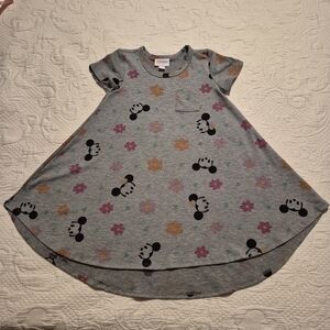 LuLaRoe girls gray mouse ear & flower dress size 4 1 pocket EUC